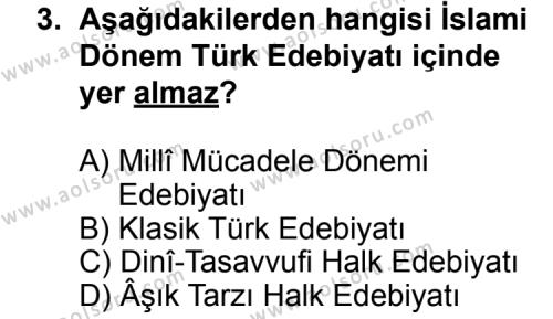 Türk Edebiyatı 3 Dersi 2013 - 2014 Yılı 3. Dönem Sınav Soruları 3. Soru