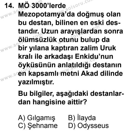 Türk Edebiyatı 3 Dersi 2013-2014 Yılı 3. Dönem Sınavı 14. Soru
