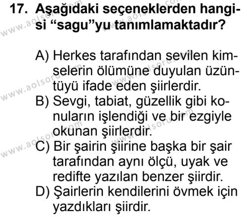 Türk Edebiyatı 3 Dersi 2013-2014 Yılı 3. Dönem Sınavı 17. Soru