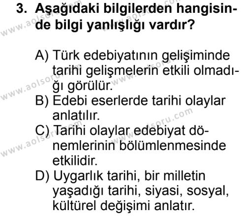Türk Edebiyatı 3 Dersi 2014-2015 Yılı 1. Dönem Sınavı 3. Soru