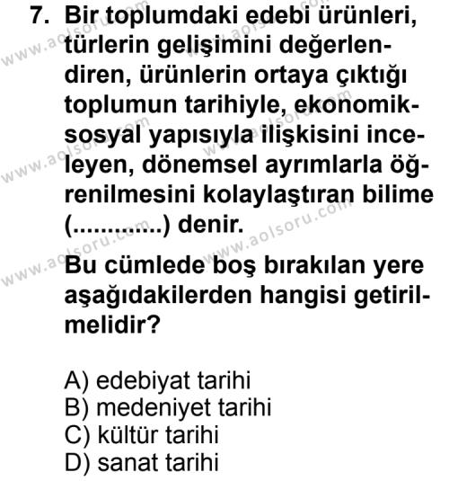 Türk Edebiyatı 3 Dersi 2014-2015 Yılı 1. Dönem Sınavı 7. Soru