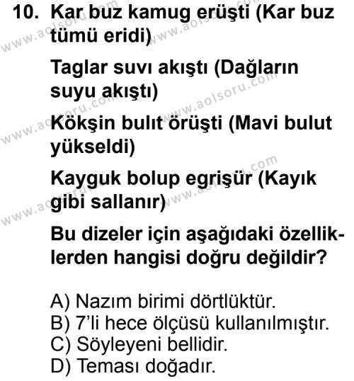Türk Edebiyatı 3 Dersi 2014-2015 Yılı 1. Dönem Sınavı 10. Soru