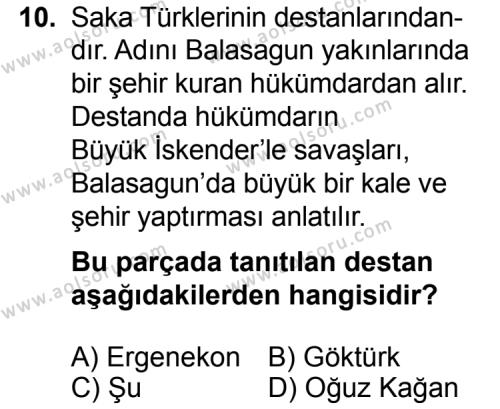 Türk Edebiyatı 3 Dersi 2014-2015 Yılı 2. Dönem Sınavı 10. Soru