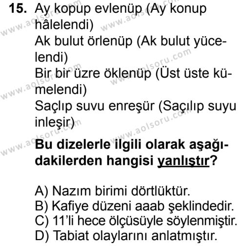 Türk Edebiyatı 3 Dersi 2014-2015 Yılı 2. Dönem Sınavı 15. Soru