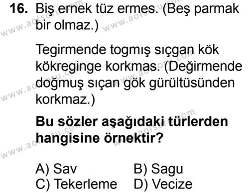 Türk Edebiyatı 3 Dersi 2014-2015 Yılı 2. Dönem Sınavı 16. Soru