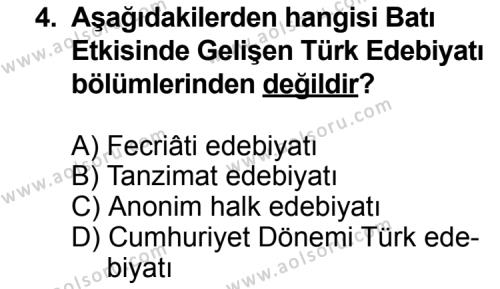 Türk Edebiyatı 3 Dersi 2014 - 2015 Yılı 3. Dönem Sınav Soruları 4. Soru