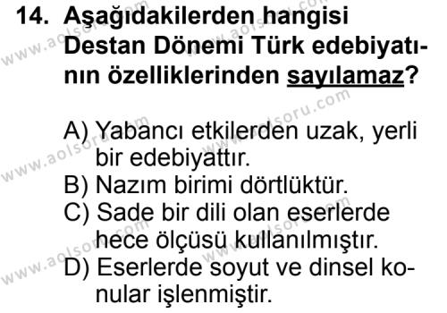 Türk Edebiyatı 3 Dersi 2014-2015 Yılı 3. Dönem Sınavı 14. Soru