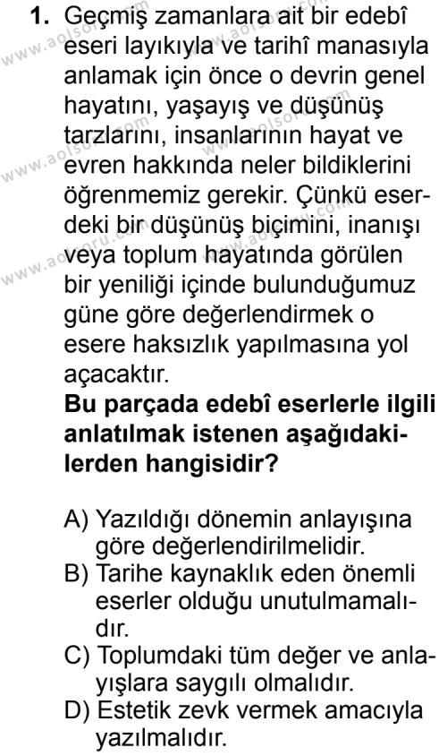 Türk Edebiyatı 3 Dersi 2015 - 2016 Yılı 3. Dönem Sınav Soruları 1. Soru
