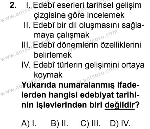 Türk Edebiyatı 3 Dersi 2015-2016 Yılı 3. Dönem Sınavı 2. Soru