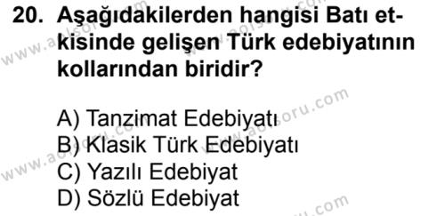 Türk Edebiyatı 3 Dersi 2017-2018 Yılı 2. Dönem Sınavı 20. Soru