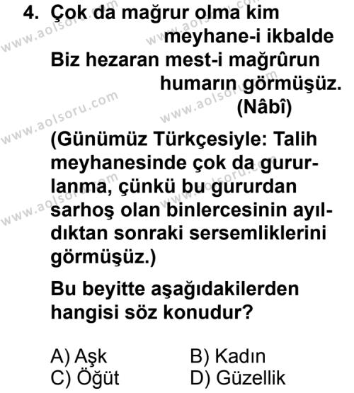 Türk Edebiyatı 4 Dersi 2011 - 2012 Yılı 1. Dönem Sınav Soruları 4. Soru