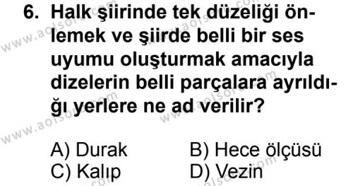 Türk Edebiyatı 4 Dersi 2011-2012 Yılı 1. Dönem Sınavı 6. Soru