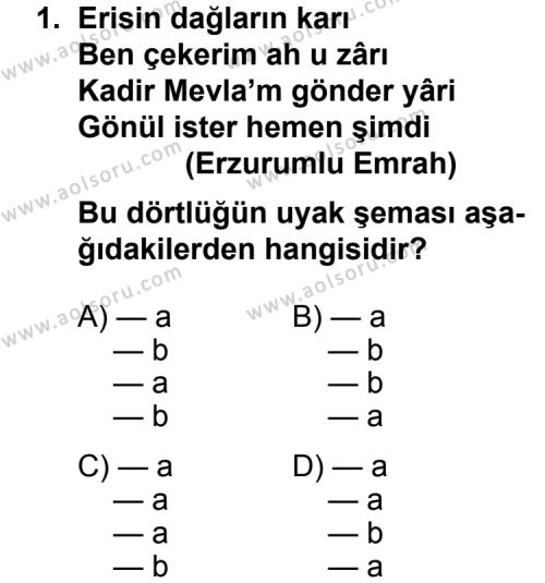 Türk Edebiyatı 4 Dersi 2011 - 2012 Yılı 2. Dönem Sınav Soruları 1. Soru