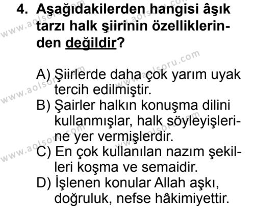 Türk Edebiyatı 4 Dersi 2011 - 2012 Yılı 3. Dönem Sınav Soruları 4. Soru