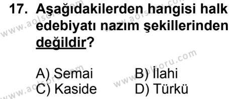 Türk Edebiyatı 4 Dersi 2011-2012 Yılı 3. Dönem Sınavı 17. Soru