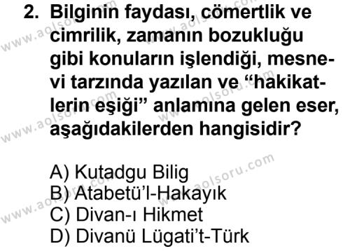 Türk Edebiyatı 4 Dersi 2011 - 2012 Yılı Ek Sınav Soruları 2. Soru