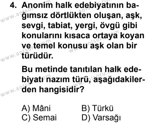 Türk Edebiyatı 4 Dersi 2011 - 2012 Yılı Ek Sınav Soruları 4. Soru