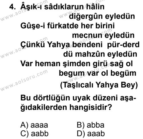 Türk Edebiyatı 4 Dersi 2012 - 2013 Yılı 1. Dönem Sınav Soruları 4. Soru