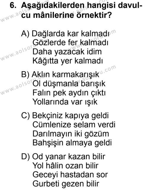 Türk Edebiyatı 4 Dersi 2012-2013 Yılı 1. Dönem Sınavı 6. Soru