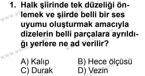 Türk Edebiyatı 4 Dersi 2012-2013 Yılı 2. Dönem Sınavı 1. Soru