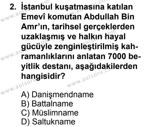 Türk Edebiyatı 4 Dersi 2012 - 2013 Yılı 3. Dönem Sınav Soruları 2. Soru