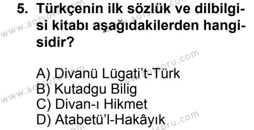 Türk Edebiyatı 4 Dersi 2012-2013 Yılı 3. Dönem Sınavı 5. Soru