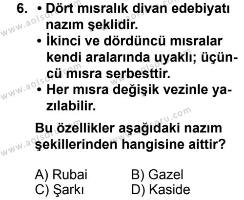 Türk Edebiyatı 4 Dersi 2012-2013 Yılı 3. Dönem Sınavı 6. Soru