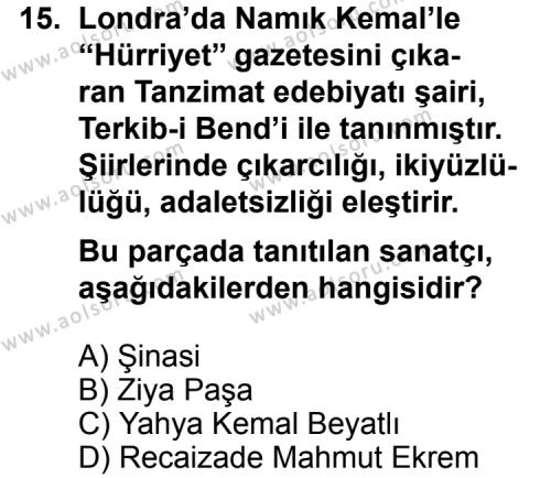Türk Edebiyatı 4 Dersi 2012-2013 Yılı 3. Dönem Sınavı 15. Soru
