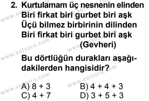 Türk Edebiyatı 4 Dersi 2013 - 2014 Yılı 1. Dönem Sınav Soruları 2. Soru
