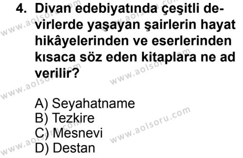 Türk Edebiyatı 4 Dersi 2013 - 2014 Yılı 2. Dönem Sınav Soruları 4. Soru
