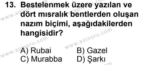 Türk Edebiyatı 4 Dersi 2013-2014 Yılı 2. Dönem Sınavı 13. Soru
