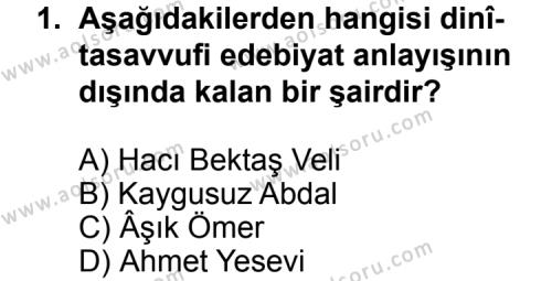 Türk Edebiyatı 4 Dersi 2013 - 2014 Yılı 3. Dönem Sınav Soruları 1. Soru