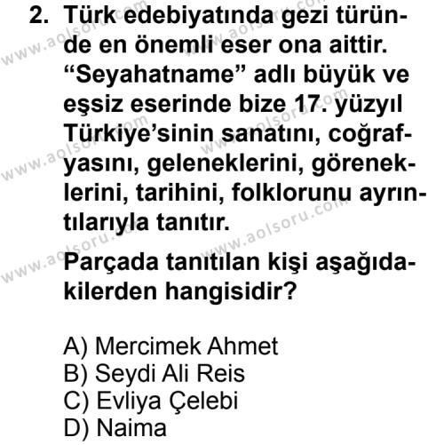 Türk Edebiyatı 4 Dersi 2013 - 2014 Yılı 3. Dönem Sınav Soruları 2. Soru
