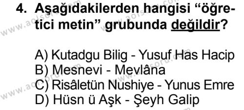 Türk Edebiyatı 4 Dersi 2013 - 2014 Yılı 3. Dönem Sınav Soruları 4. Soru