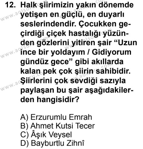 Türk Edebiyatı 4 Dersi 2013-2014 Yılı 3. Dönem Sınavı 12. Soru