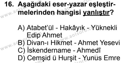 Türk Edebiyatı 4 Dersi 2013-2014 Yılı 3. Dönem Sınavı 16. Soru