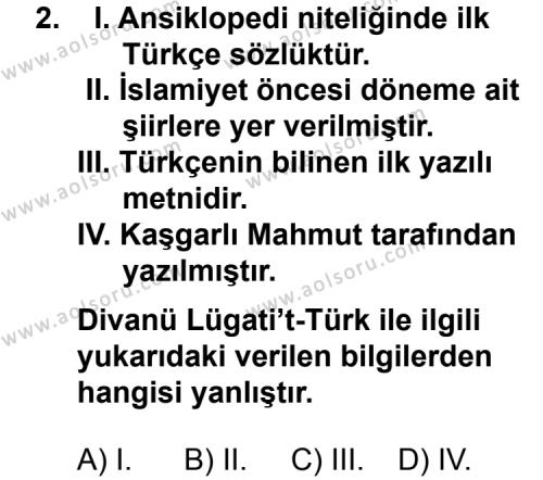 Türk Edebiyatı 4 Dersi 2014 - 2015 Yılı 1. Dönem Sınav Soruları 2. Soru