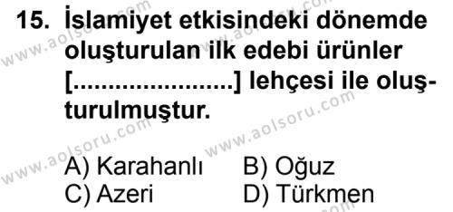 Türk Edebiyatı 4 Dersi 2014-2015 Yılı 1. Dönem Sınavı 15. Soru
