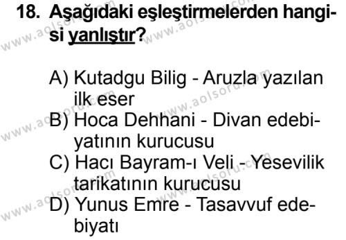 Türk Edebiyatı 4 Dersi 2014-2015 Yılı 1. Dönem Sınavı 18. Soru