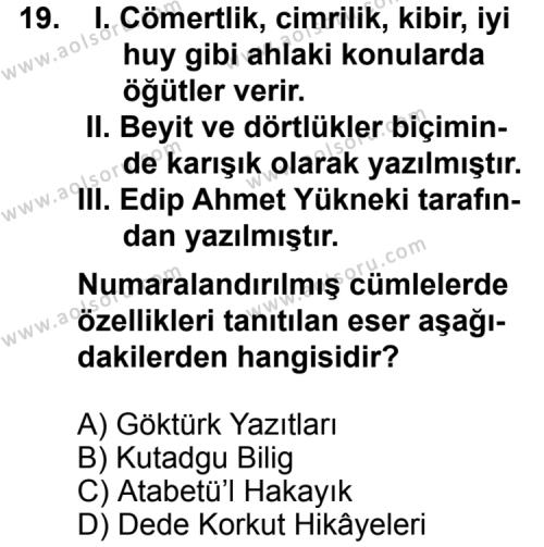 Türk Edebiyatı 4 Dersi 2014-2015 Yılı 1. Dönem Sınavı 19. Soru