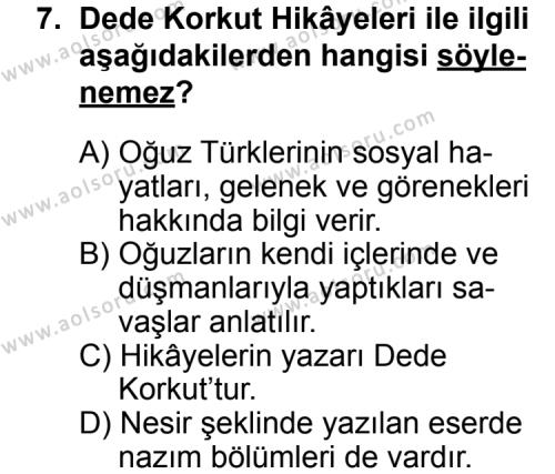 Türk Edebiyatı 4 Dersi 2014-2015 Yılı 2. Dönem Sınavı 7. Soru