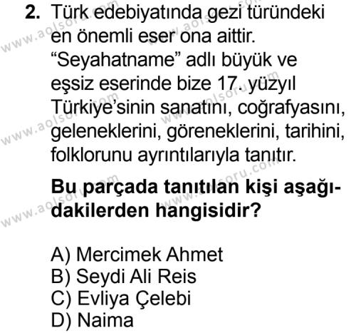 Türk Edebiyatı 4 Dersi 2014 - 2015 Yılı 3. Dönem Sınav Soruları 2. Soru