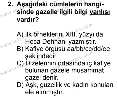 Türk Edebiyatı 4 Dersi 2014 - 2015 Yılı Ek Sınav Soruları 2. Soru