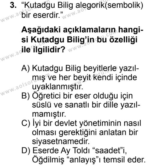 Türk Edebiyatı 4 Dersi 2015-2016 Yılı 2. Dönem Sınavı 3. Soru