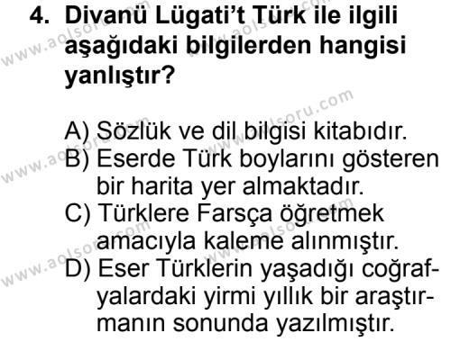Türk Edebiyatı 4 Dersi 2015 - 2016 Yılı 2. Dönem Sınav Soruları 4. Soru