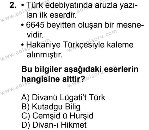 Türk Edebiyatı 4 Dersi 2015 - 2016 Yılı 3. Dönem Sınav Soruları 2. Soru