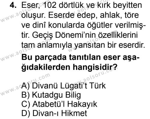 Türk Edebiyatı 4 Dersi 2015 - 2016 Yılı 3. Dönem Sınav Soruları 4. Soru