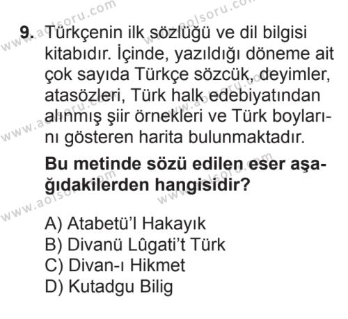 Türk Edebiyatı 4 Dersi 2017-2018 Yılı 2. Dönem Sınavı 9. Soru