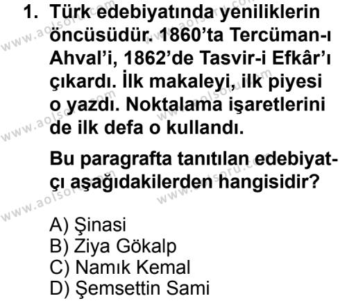 Türk Edebiyatı 5 Dersi 2011 - 2012 Yılı 1. Dönem Sınav Soruları 1. Soru