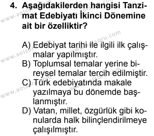 Türk Edebiyatı 5 Dersi 2011 - 2012 Yılı 1. Dönem Sınav Soruları 4. Soru